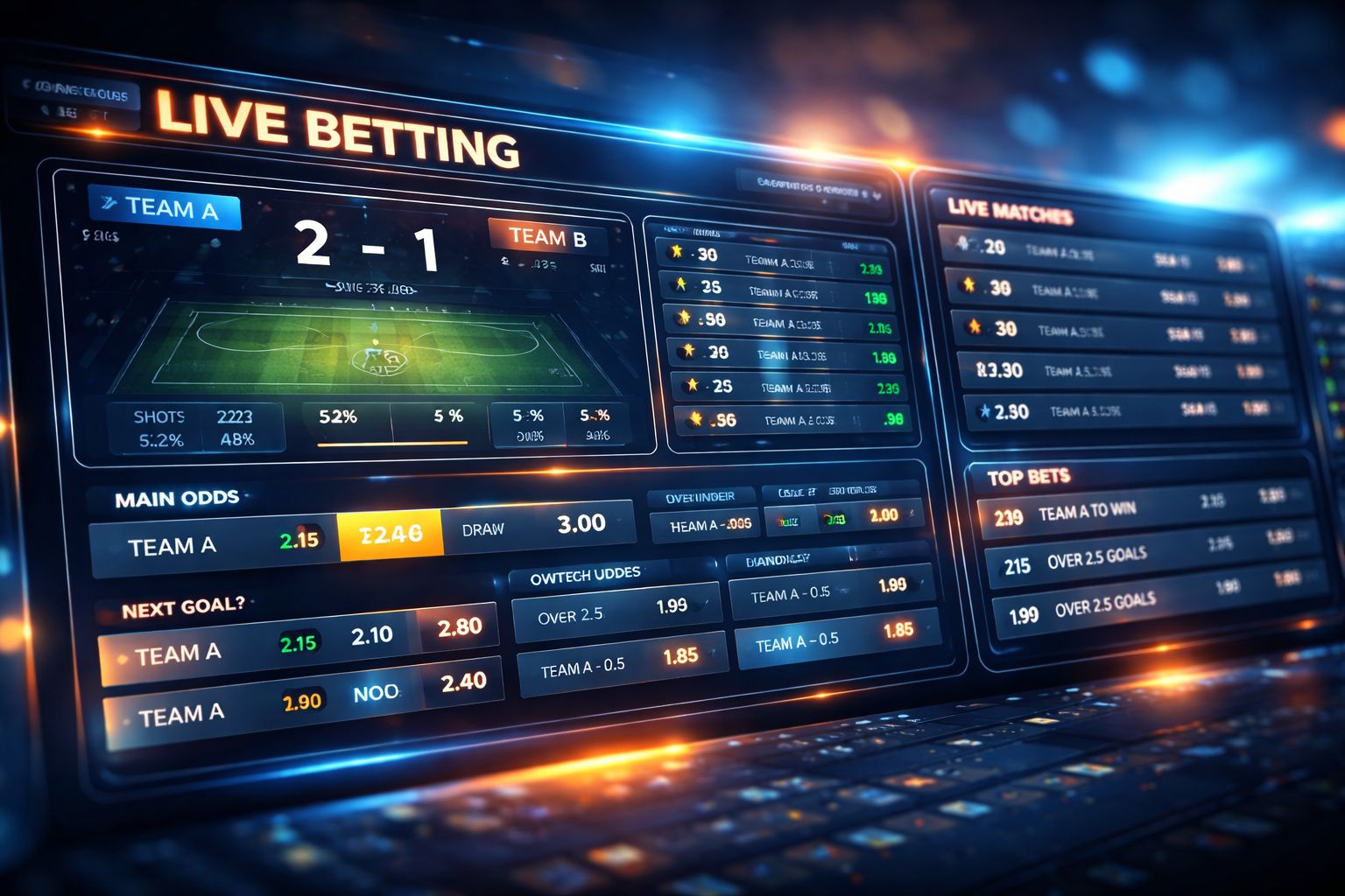 Pantalla de apuestas en vivo GanamosWin mostrando cuotas deportivas en tiempo real y estadísticas del partido.